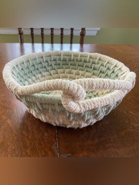 Handwoven Cotton Rope Basket in Sage and Cream